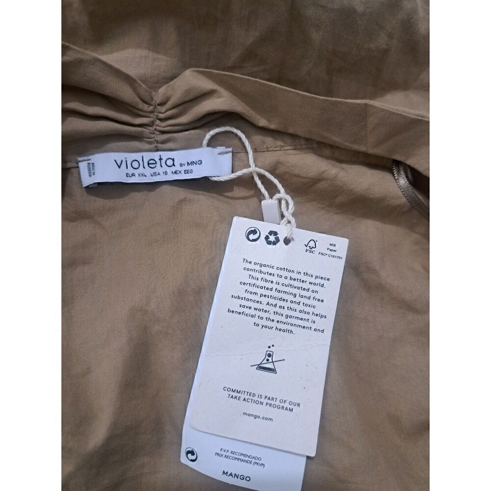 Violeta Mng Womens 1xl Baloon Sleeve Tie Front Duster Top Tan - Picture 6 of 9